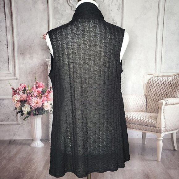 COLDWATER Creek Black Open Front Sleeveless Knit Cardigan Vest Sweater Size XS - Picture 5 of 7